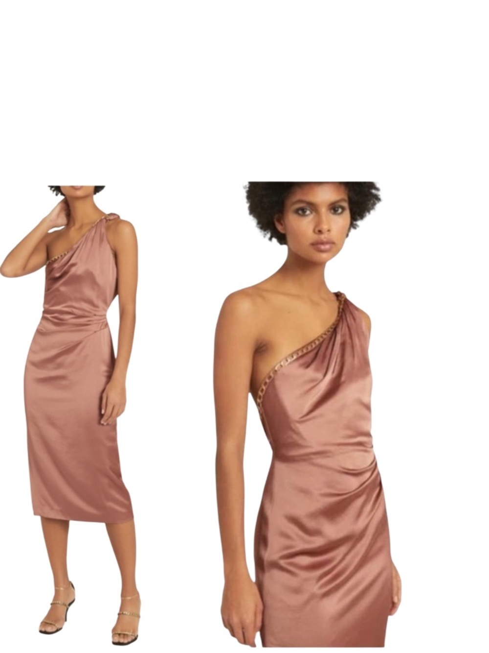 Reiss Adaline One Shoulder Drape Satin Dress With Chain